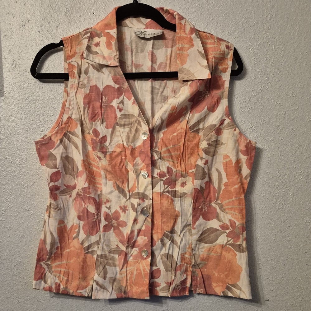 Dressbarn Floral Sleeveless Blouse - Orange and Brown
